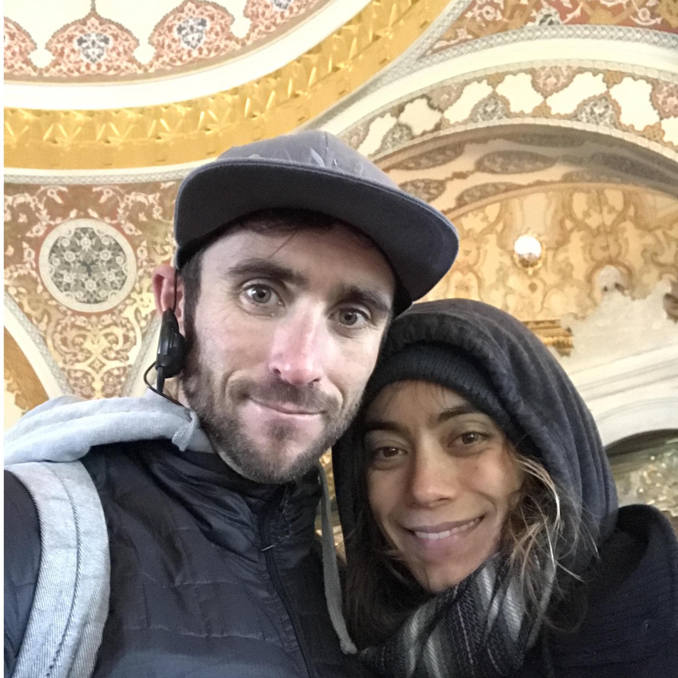 Josh visiting Angelica on tour in Istanbul. It was a rainy cold day of seeing the sights...hence the bundled up look:)