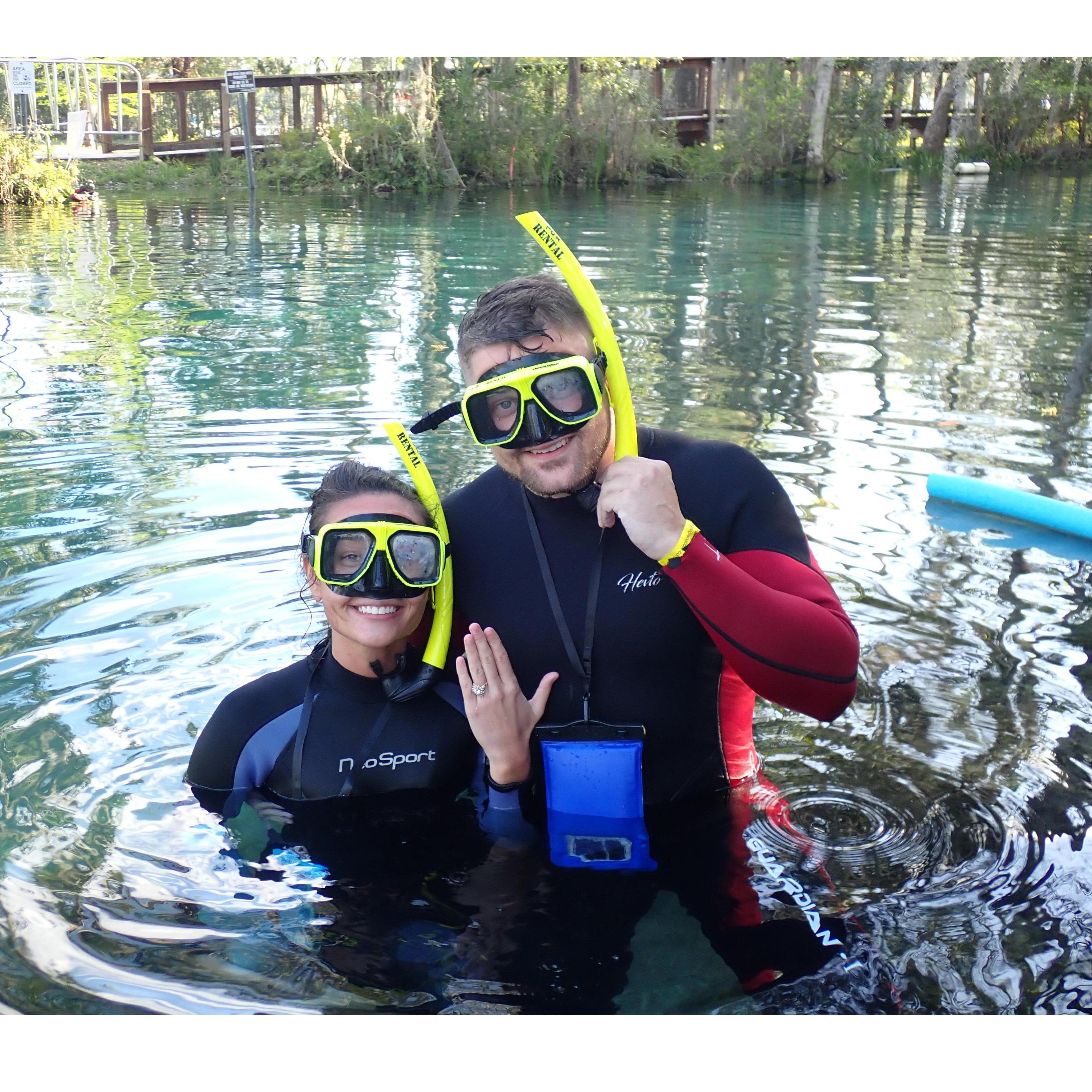 Moments after we got engaged in Crystal River, Florida.