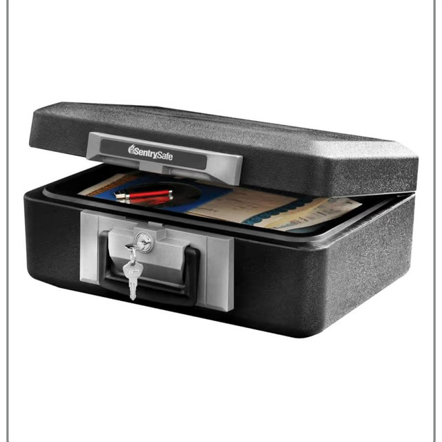 SentrySafe Fireproof Safe Box with Key Lock, Chest Safe with Carrying Handle to Secure Money, Jewelry, Documents, 0.25 Cubic Feet, 6.3 x 15.3 x 12.1 Inches, 1160