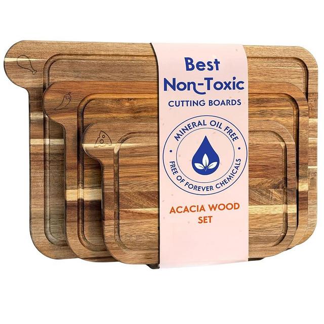 Non Toxic Cutting Boards - Cutting Board Set Free of Mineral Oil, Made of FSC Acacia Wood - Cutting Boards for Kitchen - Includes 3 Chopping Boards. By Ziruma