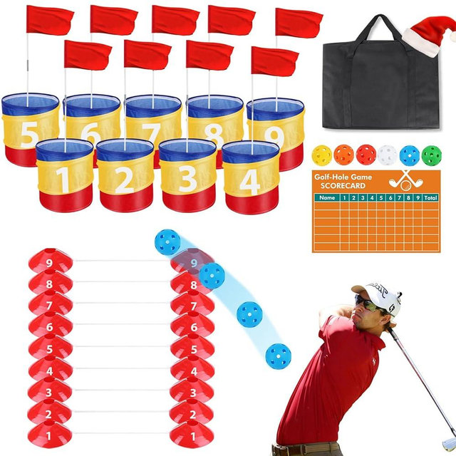 Fivepropy Golf Yard Game 9-Hole Set, Backyard Golf Game for Adults Family Kids, Portable Outdoor Golf Game Golf Chipping Game Golf Practice Game for Lawn, Beach