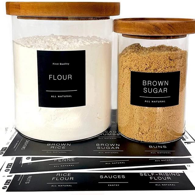 Quart + Pint 134 Kitchen Pantry Labels for Containers. Minimalist Preprinted Farmhouse Style Black Matte Sticker White Text. Waterproof Stickers. Organization labels for Jars Canisters & Storage Bins