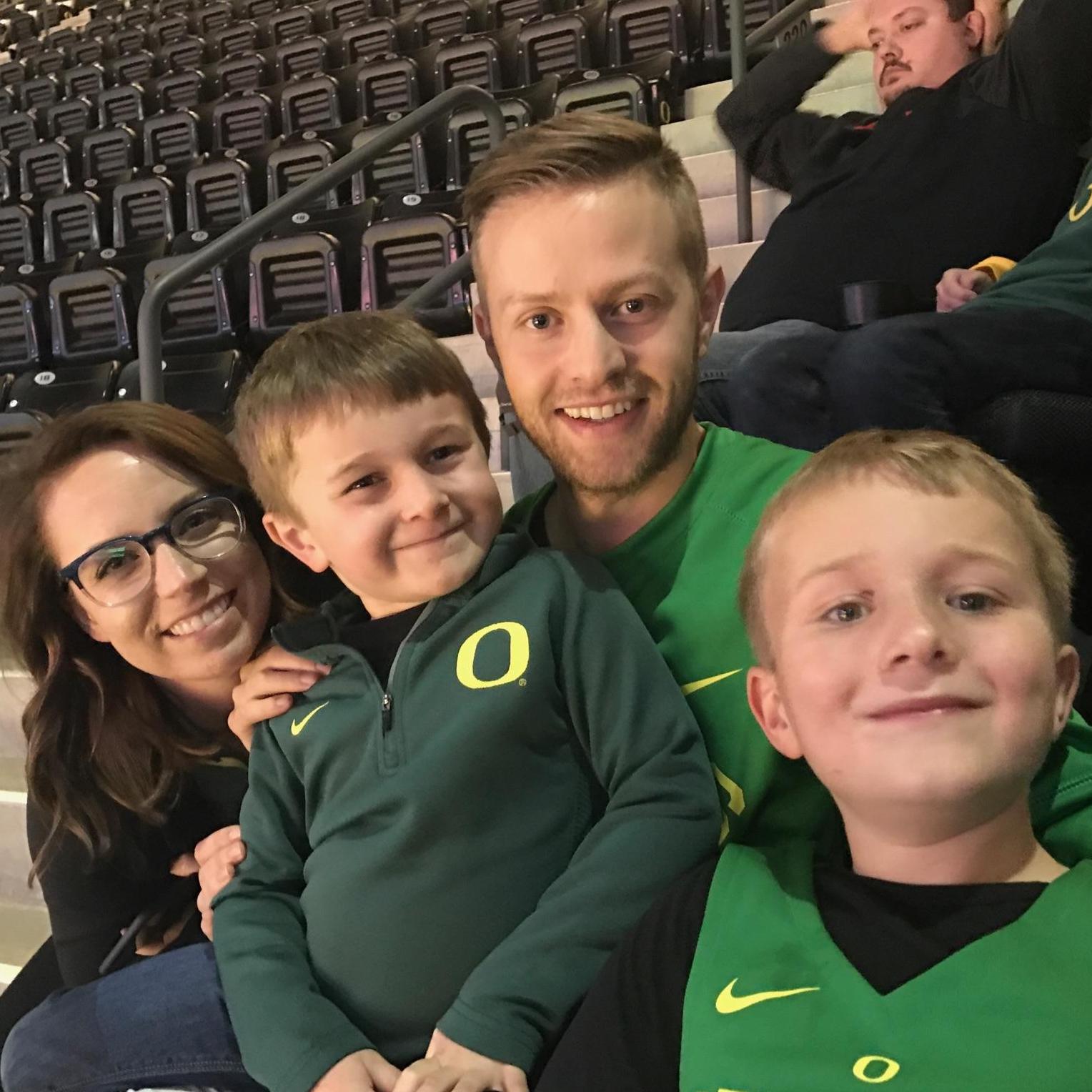 Taking in an Oregon Duck basketball game with Ethan's two nephews - Myles and Bryce.