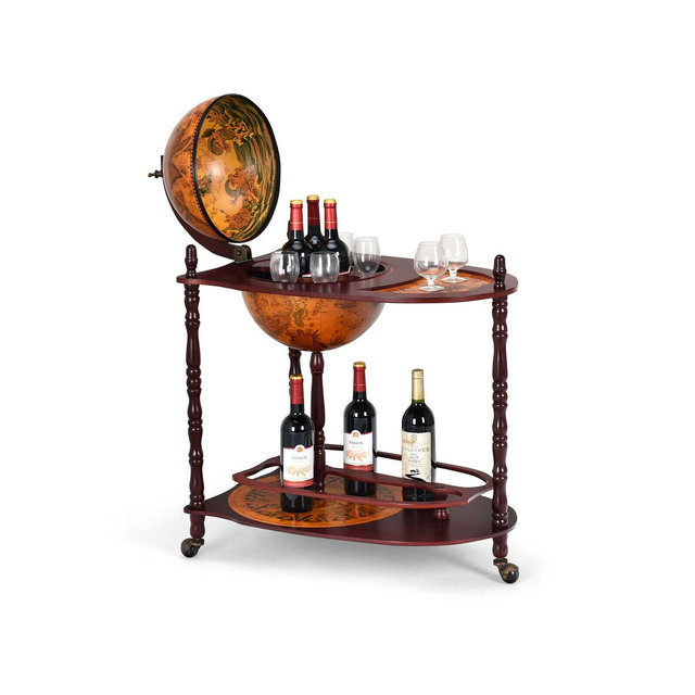 Costway Wood Globe Wine Bar Stand 34'' H 16th Century Italian Rack Liquor Bottle Shelf