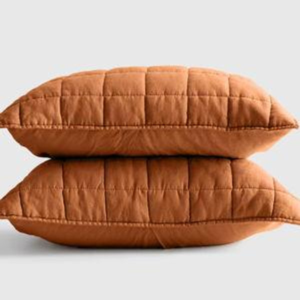 European Linen Box Quilted Sham Set in Terracotta