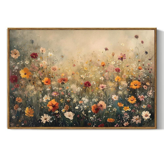 InSimSea Framed Canvas Wall Art Vintage Decor, Wall Decor for Living Room Bedroom Office Bathroom, Large Nature Landscape Flower Wildflower Oil Painting Prints, Home Decorations, 16x24inch