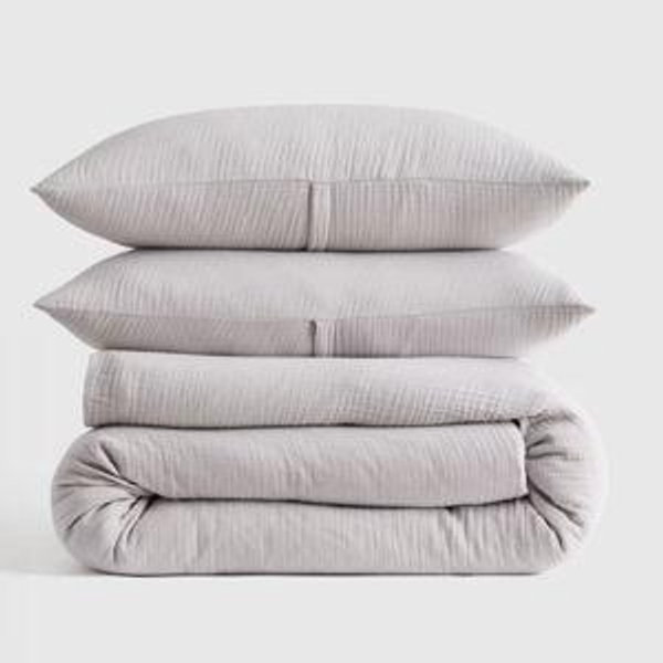 Organic Airy Gauze Duvet Cover Set | Quince in Light Grey