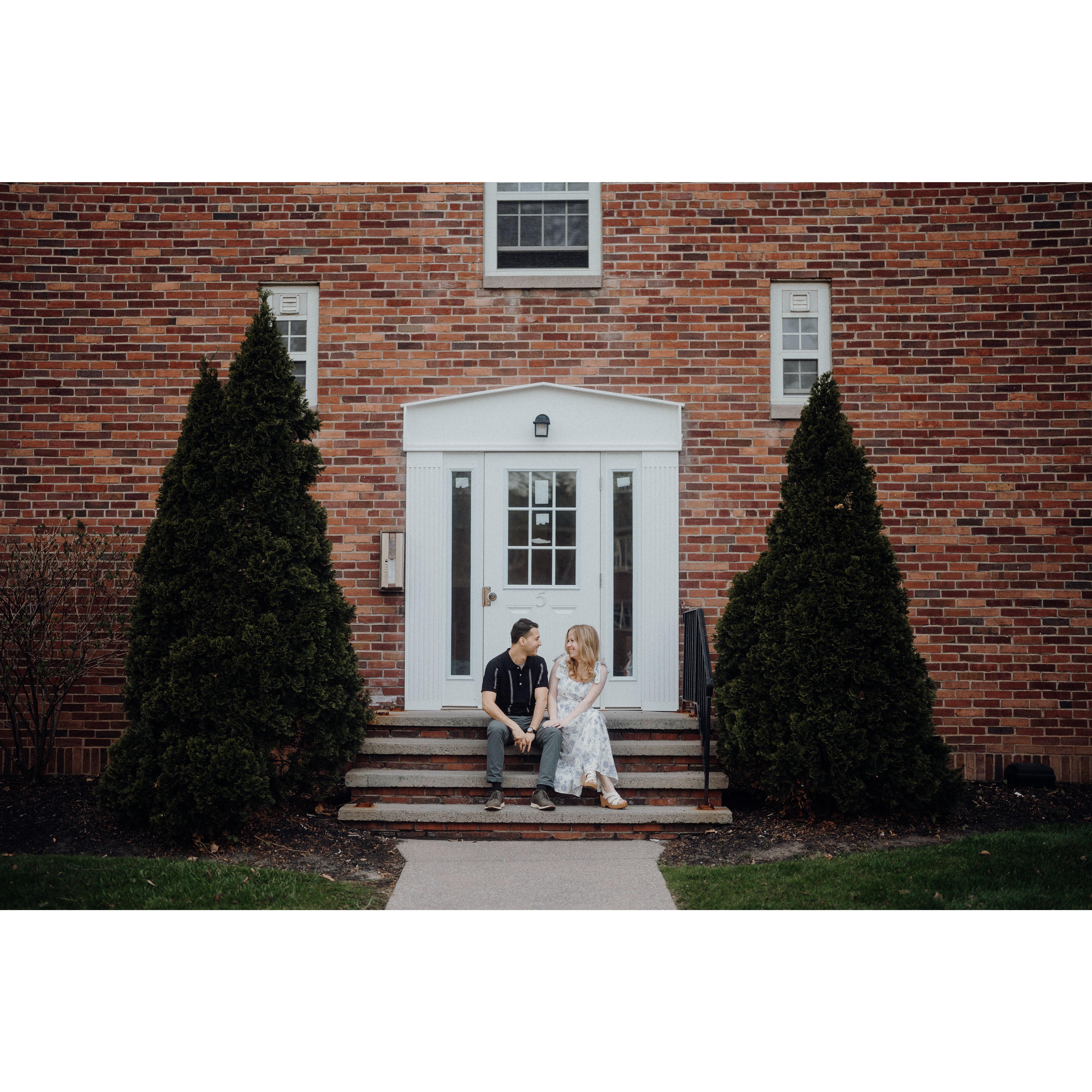 Us outside our first apartment together ❤️