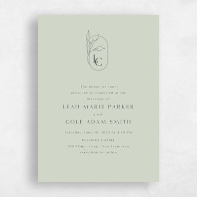 Grassy Sage, Green Wedding Invitation - Arum Portrait