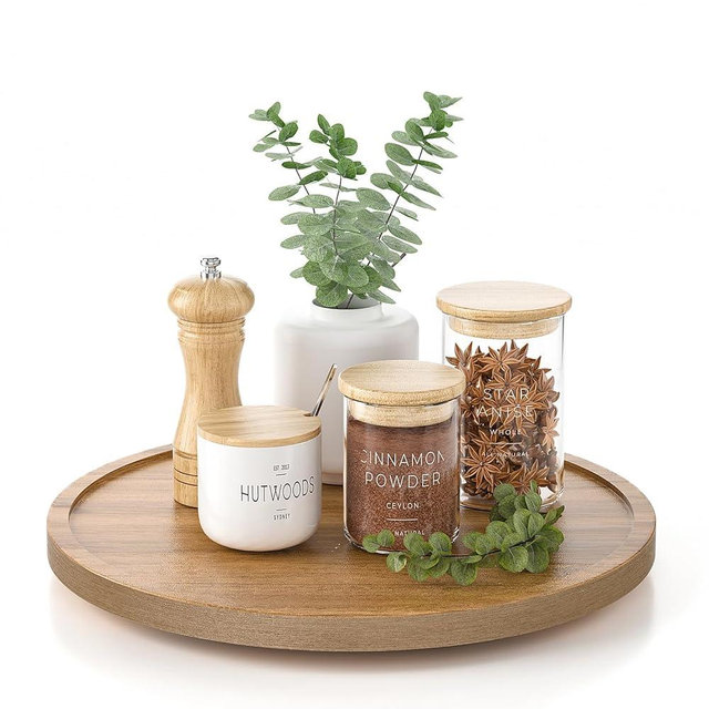 LAMU 10'' Acacia Wood Lazy Susan Organizer for Table Top, Lazy Susan Turntable for Cabinet, Kitchen, Countertop, Pantry Organization