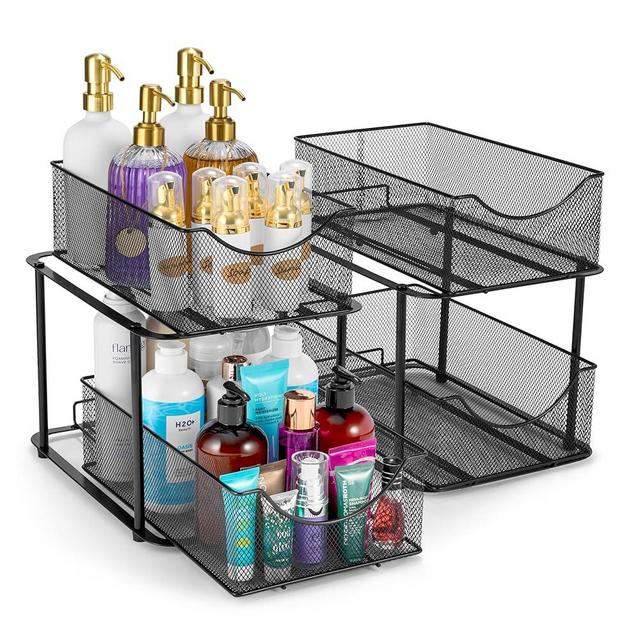 Sorbus 2 Tier Under Sink Bathroom Organizers and Storage, Strong Steel Mesh Sliding Drawers for Enhanced Bathroom Storage, Bathroom Organization and Storage & Under Kitchen Sink Organizer (2 Pack)