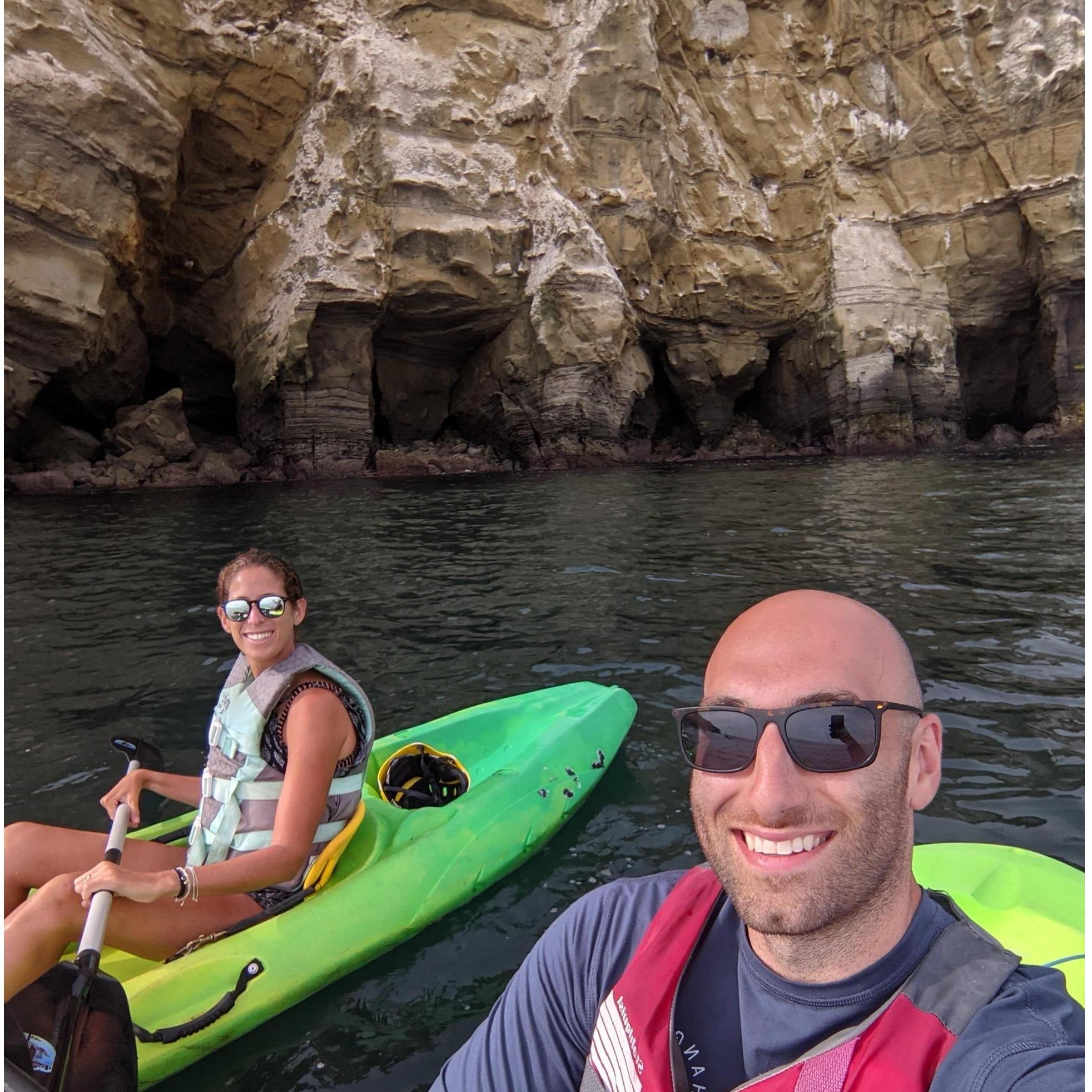 Kayaking through the sea caves in San Diego.