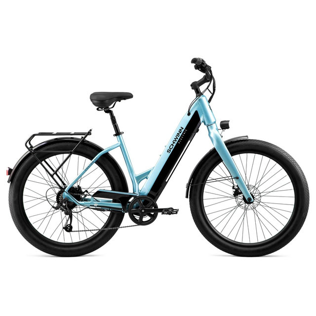 Schwinn Adult Coston DX 27.5" Step-Thru Hybrid Electric Bike - Blue L/XL