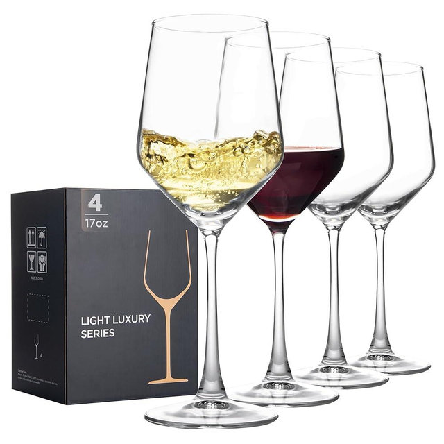 Red Wine Glasses Set of 4, 17oz Clear Wine Glasses Set, Stemmed Wine Glasses, Gift for Wine Tasting, Wedding and Home