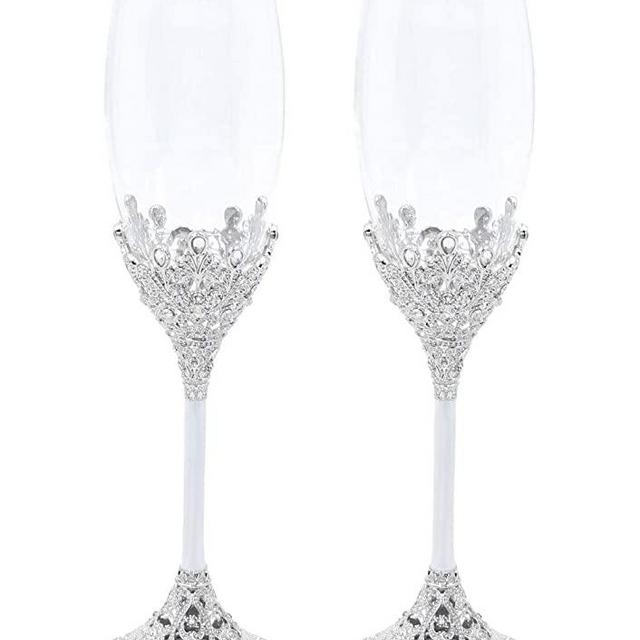 Lasody Crystal Set Champagne Flutes - Wedding Glasses for Bride & Groom - Toasting Cups Gift Sets for Couples - Engagement, Wedding, House Warming Gift