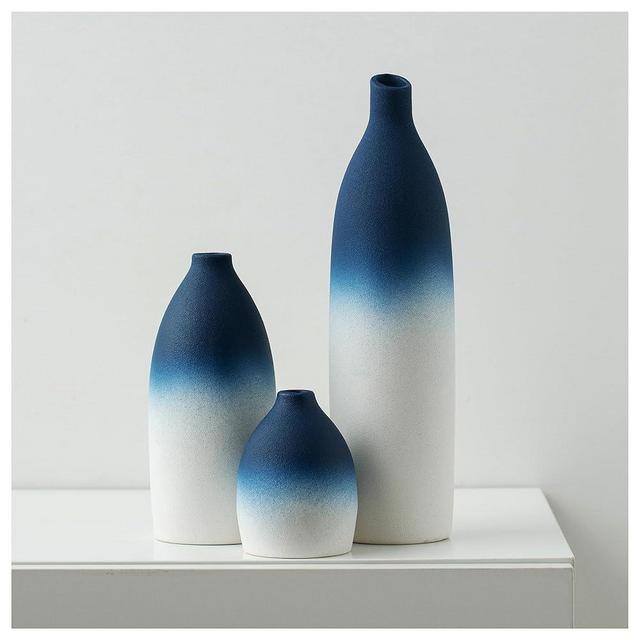 Mdaolv Blue and White Vase Set Navy Blue Decor Coastal Decor Vases for Kitchen Island Living Room Office Table Fireplace Mantle Decorations & Bathroom Shelf Decor Centerpiece Table Decorations Ceramic