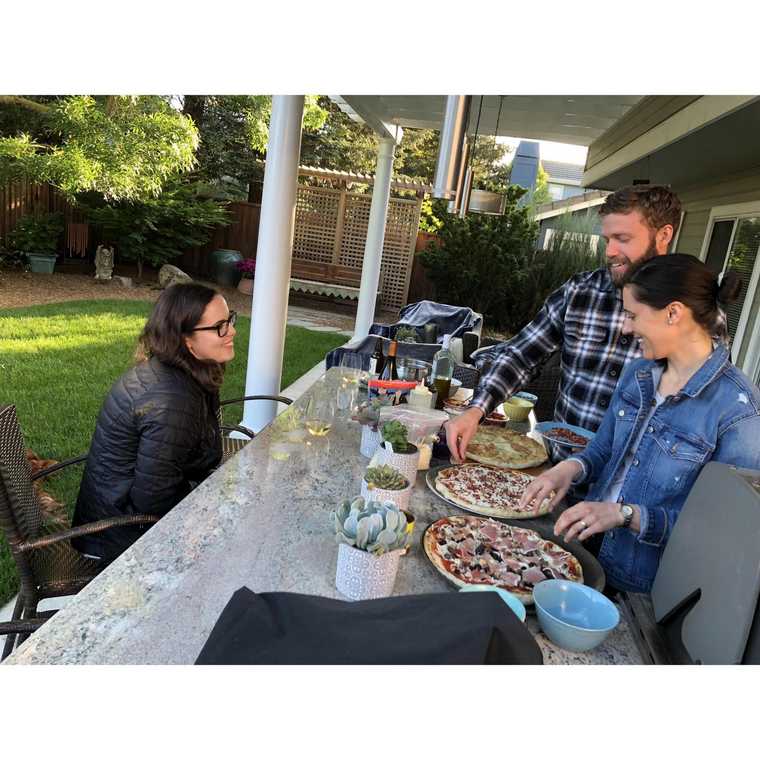 Making pizza together = happy