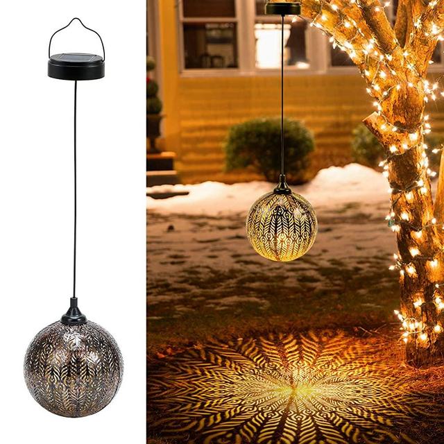 2 Pack Hanging Solar Lanterns, OxyLED Solar Lights Outdoor, LED Lanterns Solar Powered Waterproof, Decorative Retro Metal Solar Lights with Handle for Garden Patio Yard Pathway Walkway Tree Christmas