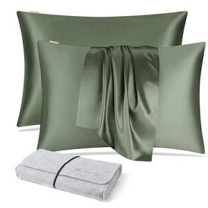 DISANGNI 100% Silk Pillow Cases 2 Packfor Hair and Skin,with Hidden Zipper 22 Momme Both Sides Pure Natural Mulberry Silk Real Silk Pillow Case (2 pc Standard Size 20"x26" Green)