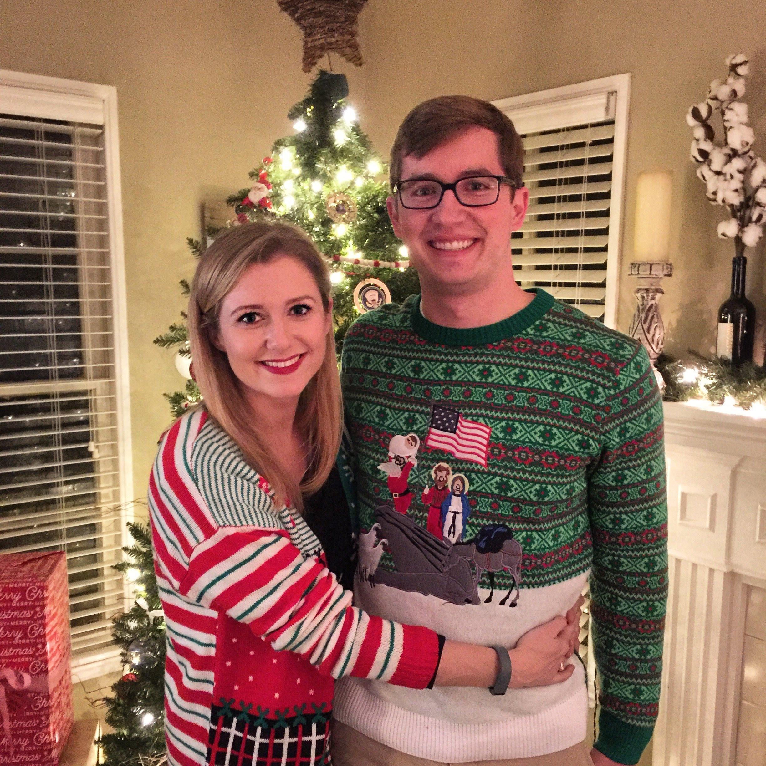 Dec 2016 - Our first Christmas, including Bobby's Christmas sweater that's made an appearance every year since.