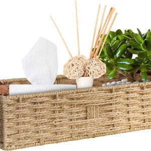 Round Paper Rope Storage Basket with Handle, Beige, 14.5in x 6.6in x 3.74in