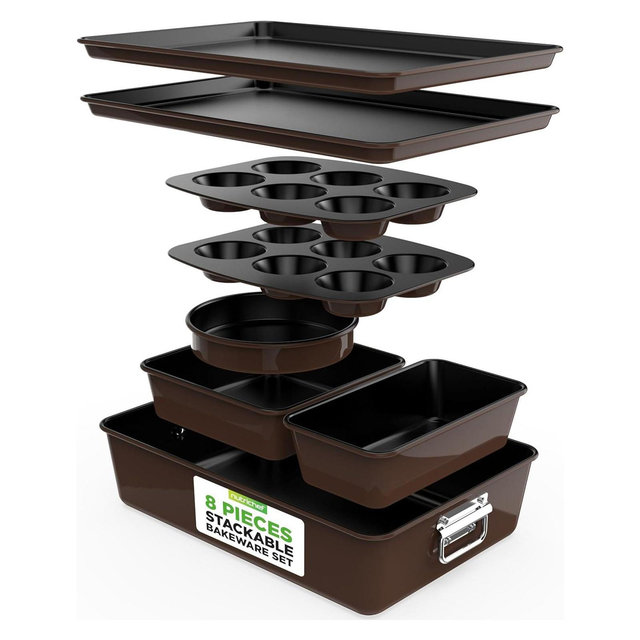 NutriChef 8-Piece Carbon Steel Bakeware Set - Non-Stick Coating, Bake Tray Sheet Set