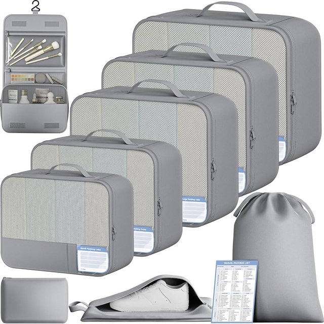 BAGAIL 9 Set Packing Cubes with Packing List Luggage Packing Organizers for Travel Accessories (Pewter Color)