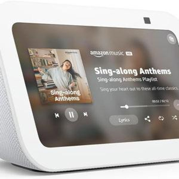 Amazon Echo Show 5 (newest model), Smart display with Alexa+ Early Access, 2x the bass and clearer sound, Glacier White
