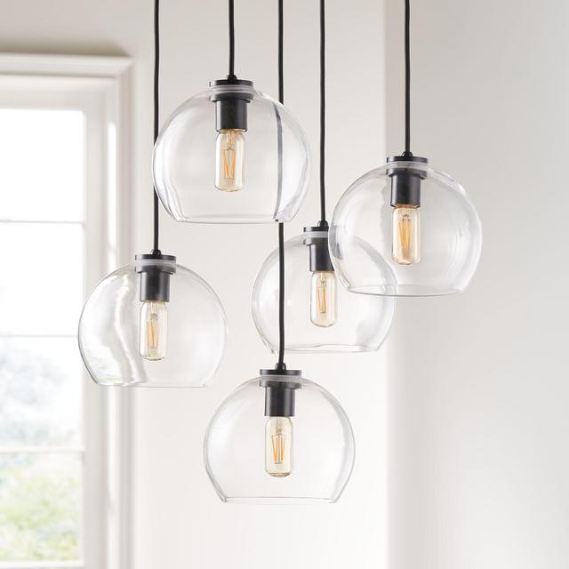 Arren Black Round 5-Light Pendant with Clear Round Shades