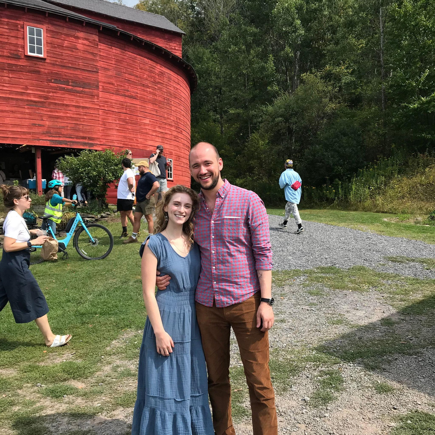 August 2022 - Upstate NY, at the Margeretsville farmers market with Luke's family, Alex, and Jett
