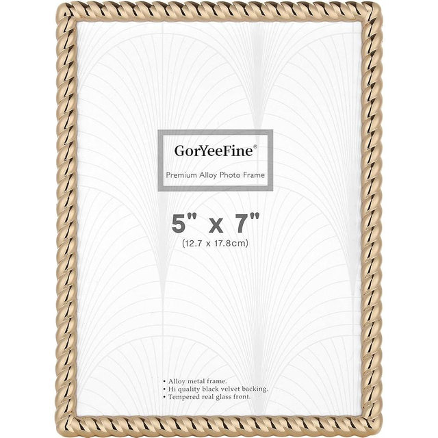 GorYeeFine High-End Zinc Alloy 5x7'' Gold Photo Frames - Modern Rope Profile,Elegant Velvet Backing & Tempered Glass Front for Weddings & Home Decor,Classhy Metal Frame for Table Top and Wall Hanging