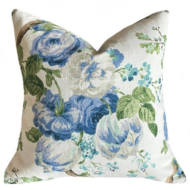 Wentworth Rose Pillow Cover in Blue & Green / English Floral Pillow