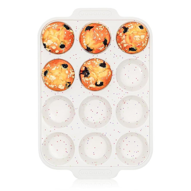 Vinino Silicone Muffin Pan for Baking with Metal Reinforced Frame, 12 Cups Regular Size Silicone Cupcake Pan with Non-Slip Handle, Nonstick Muffin Tray for Oven, BPA Free, Dishwasher Safe