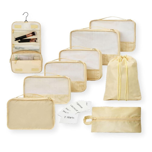 Foxy Traveler Packing Cubes Set – Cute Packing Cubes for Travel, Luggage Organizer Bags for Suitcase, For Kids & Family, Floral, Neutral & Aesthetic Travel Organizer Set-Beige
