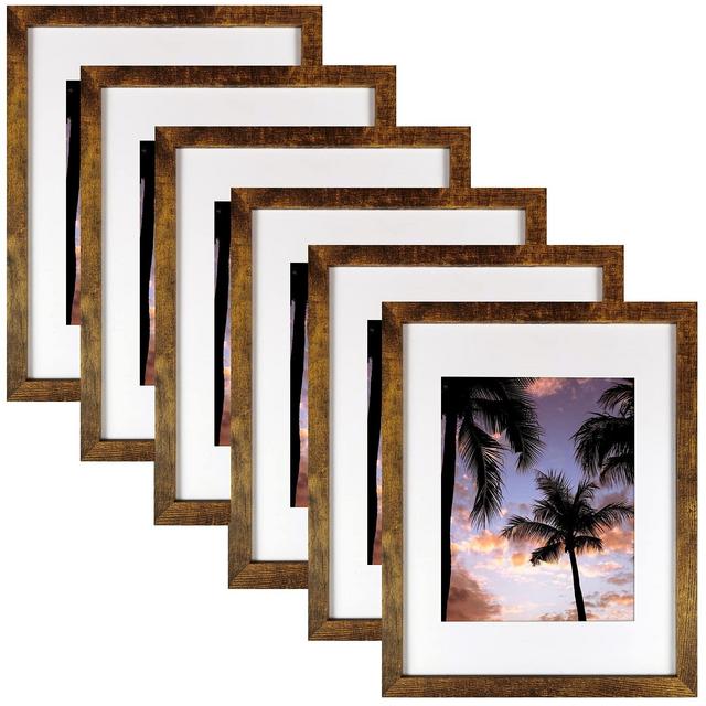 11x14 Frames, Display Pictures 8x10 With mat or 11x14 Prints Without Mat,Wall Mounting,Brown,6PCS