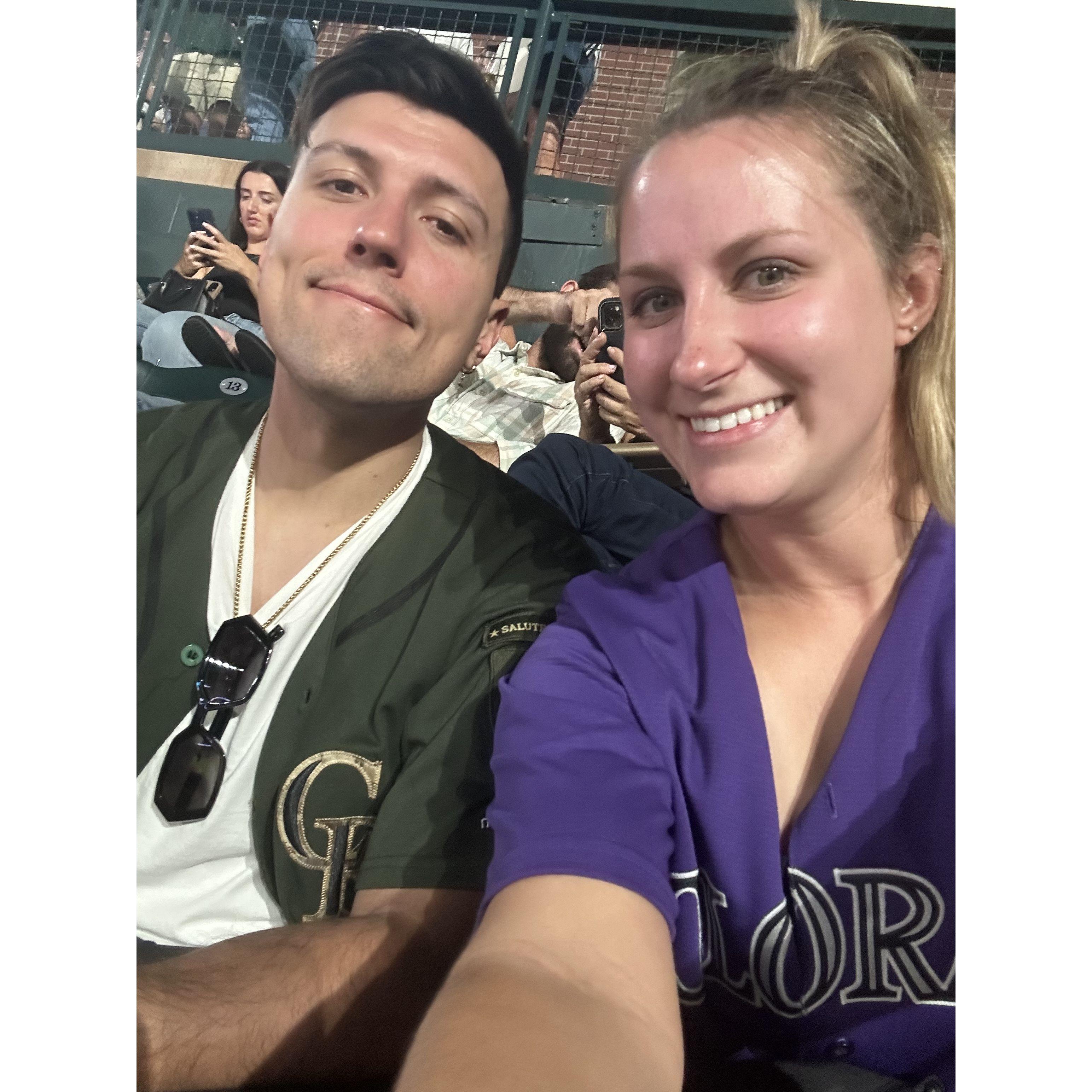 At our first Rockies game together... after Dom & Lindsey's wedding in 2023! These are both Jack's jerseys.