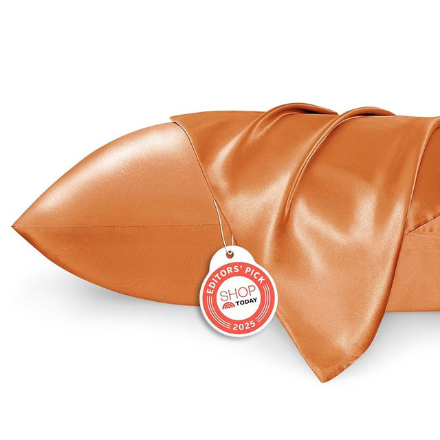 Bedsure Satin Pillowcases, Similar to Silk Pillow Cases Queen Size Set of 2, Pillow Case for Sleeping Women with Envelope Closure, Gifts for Women Men, Orange, 20x30 Inches, 2pcs