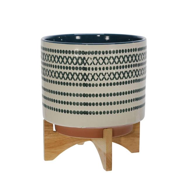 11.5" x 9.75" Ceramic Planter on Stand with Dots Blue - Sagebrook Home