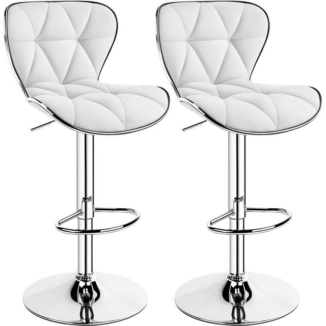 Yaheetech Bar Stools Set of 2, Island Chairs Shell Back, PU Leather Adjustable Barstools, Swivel Bar Chairs with Footrest for Home Kitchen, White