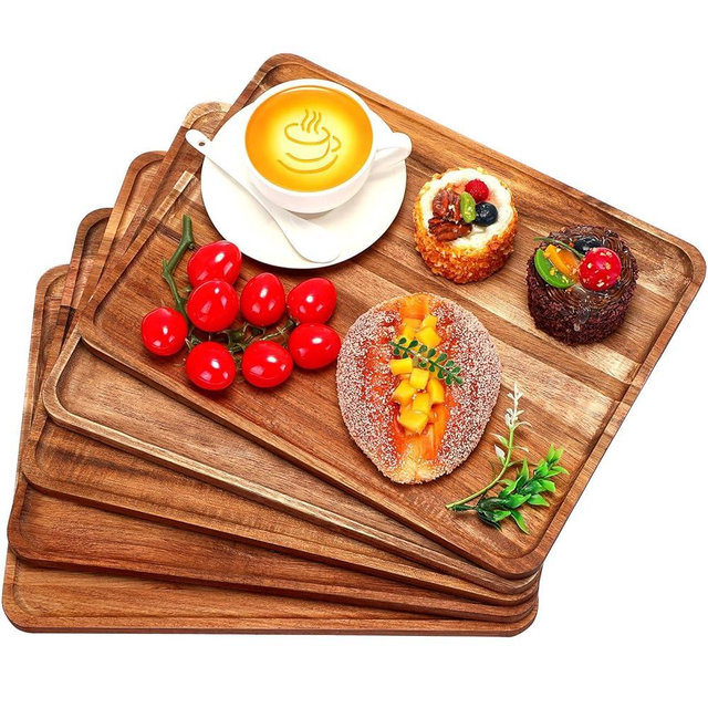 Roowest 5 Pack Solid Acacia Wood Serving Trays for Laser Engraving Rectangular Wooden Board for Food Appetizer Serving Tray Plates for Vegetables Fruit Cheese Housewarming Gifts(14 x 10 Inch)