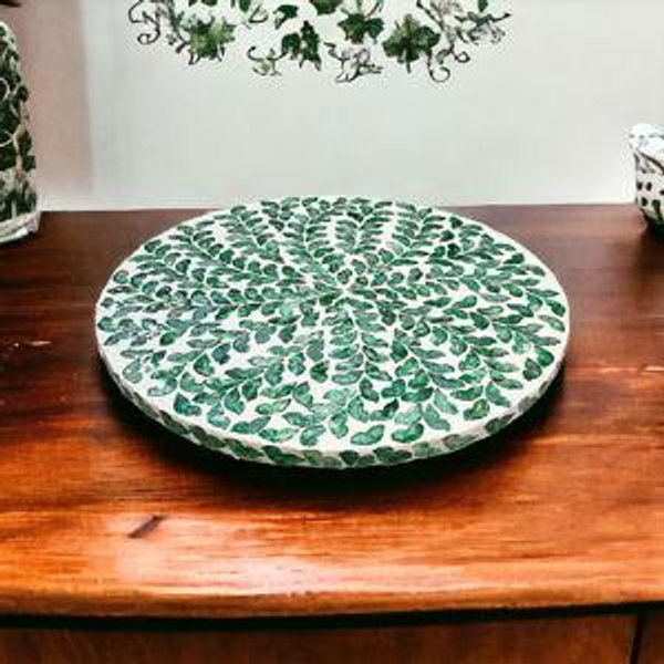16'' Lazy Susan Turntable Organizer Low Profile, Green Capiz Shell Inlay Vines Pattern, Round Spinning Tray for Dining Table or Counter Top - Etsy