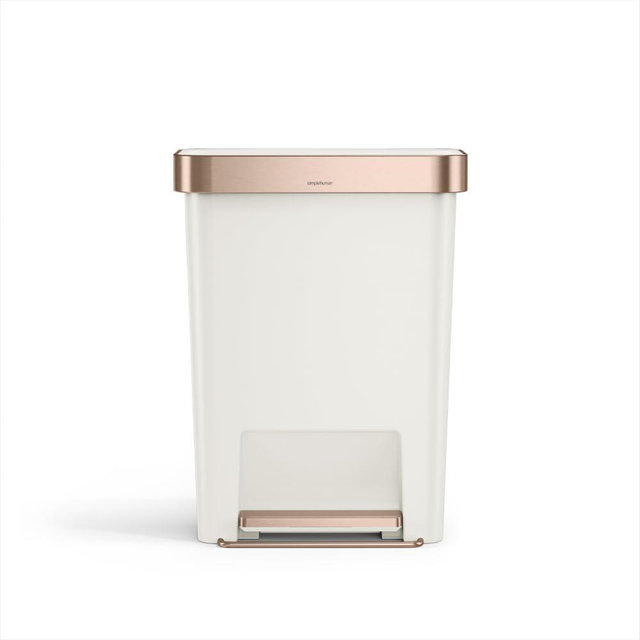 simplehuman Hybrid Step Can, 45 Liter / 12 Gallon Rectangular Kitchen Trash Can, Wide Stable Base with Long-Lasting Steel Pedal, Neat and Secure Liner Rim with Built-in Liner Pocket, Cream Plastic