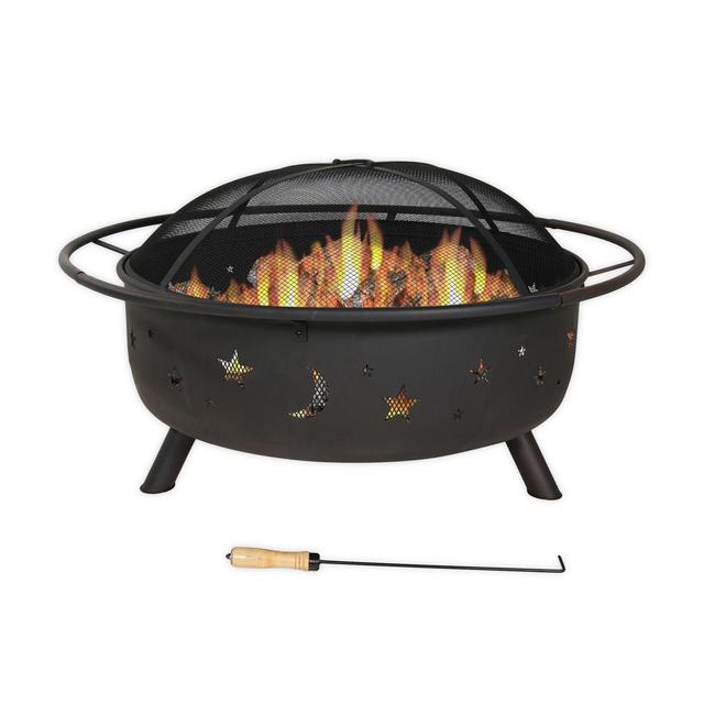 Sunnydaze Decor Cosmic Wood-Burning Fire Pit with Protective Screen Cover in Bronze