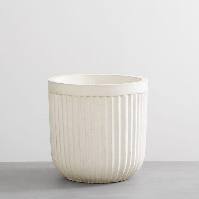 Concrete Fluted Planter, Chalk, 15.75" Diam. x 15.75" H