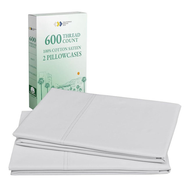 California Design Den Hotel Quality King Pillow Covers Set of 2 - Luxury 600 Thread Count Sateen, Natural 100% Cotton Pillow Cases King, Crisp, Cool and Durable - Light Silver