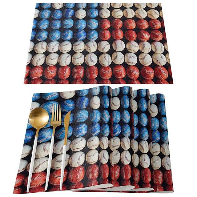 YOKOU Table Placemats July 4Th Independence Day Colorful Baseball Placemats for Dining Table,Anti-Slip Place Mats for Kitchen Table Mats Clean Set of 6