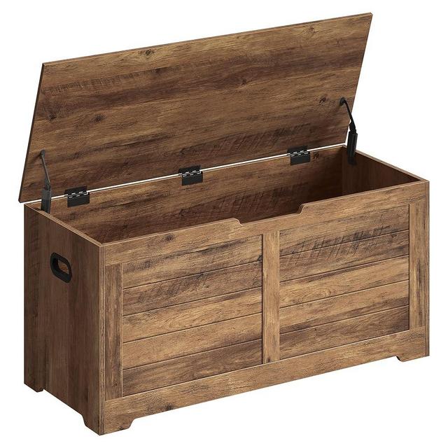VASAGLE Storage Chest, Storage Trunk with 2 Safety Hinges, Storage Bench, Shoe Bench, Farmhouse Style, 15.7 x 39.4 x 18.1 Inches, for Entryway, Bedroom, Living Room, Honey Brown ULSB061K01