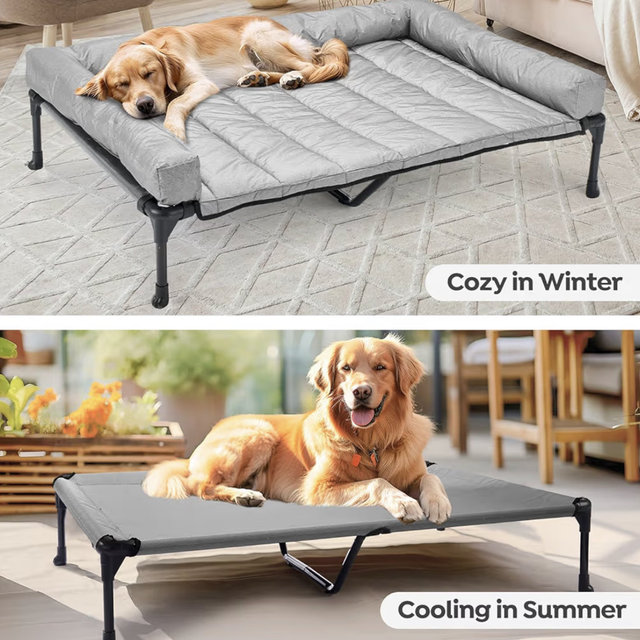 Veehoo Cooling Elevated Dog Bed Add Removable Waterproof Bolster Cushion Mat, Raised Pet Cot with Breathable Teslin Mesh, No-Slip Feet, Dog Couch Bed for Indoor Outdoor, 42x30inches, Grey, CWC2331B