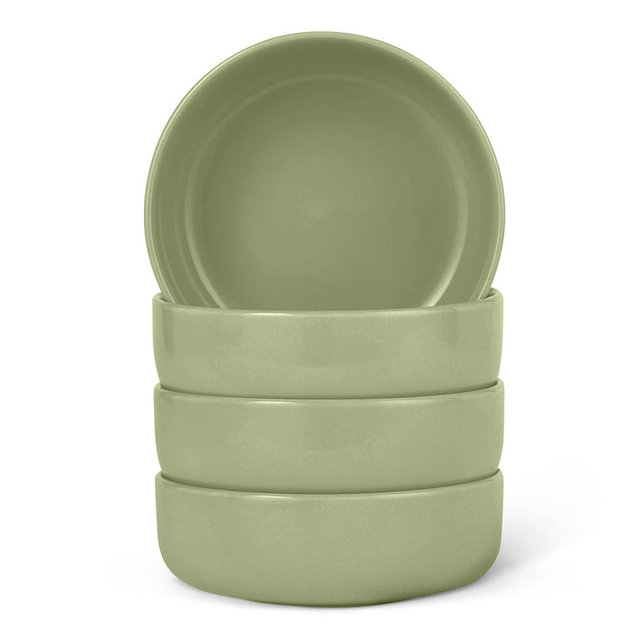 Amazon Basics Glazed Stoneware Bowls, Ceramic 4-Piece Set, Dishwasher-Safe, 5.5 in., Olive