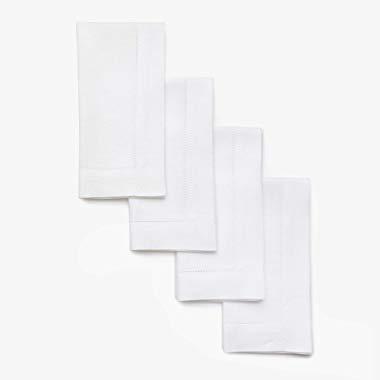 Solino Home Hemstitch Linen Napkins - 20 x 20 Inch, White Set of 4 European Flax Dinner Napkins - Machine Washable Classic Hemstitch - Natural Fabric, Handcrafted with Mitered Corners